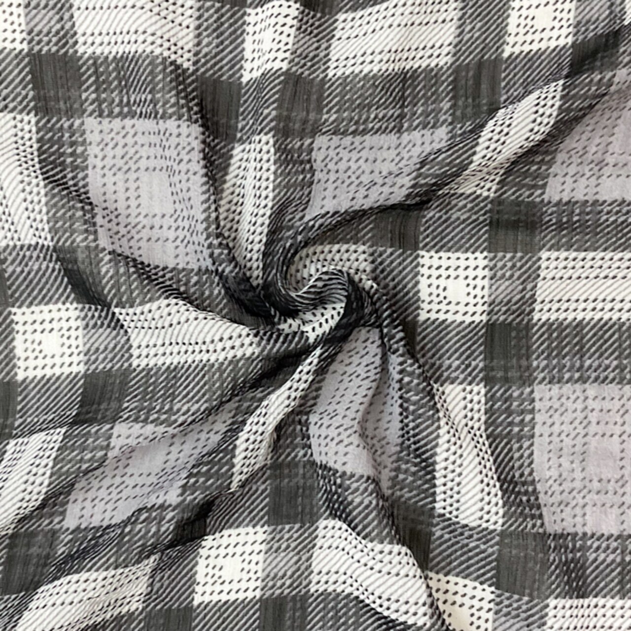 Black-White Poly Plaid Printed Yoryu Chiffon Woven Fabric By the Yard